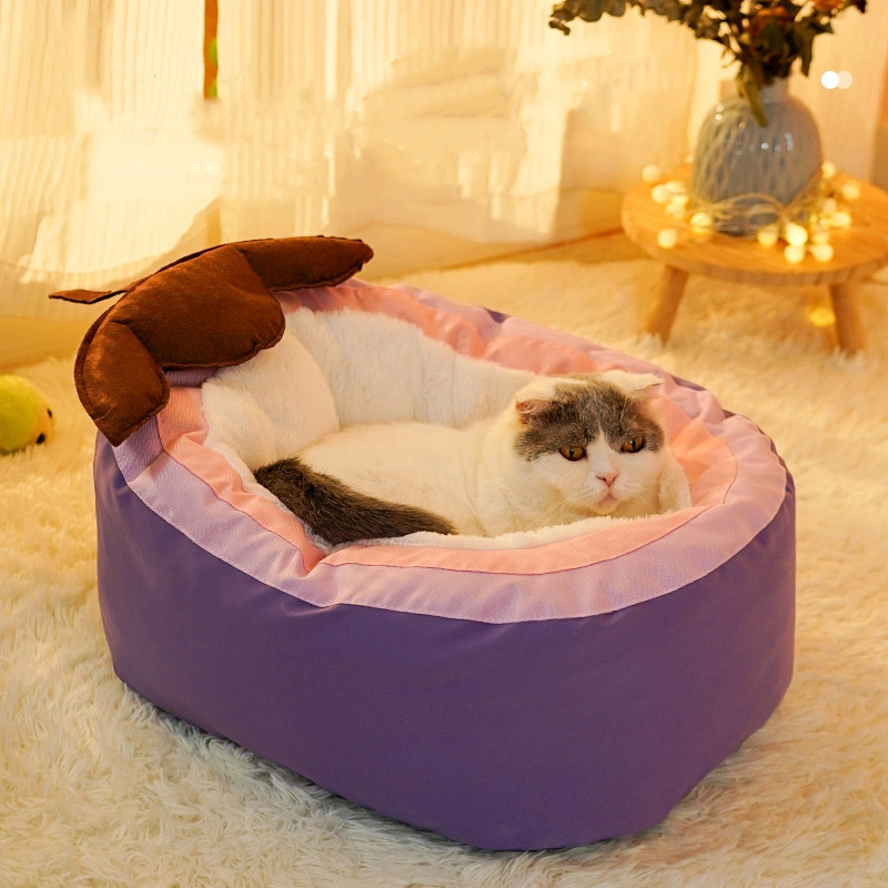 Luxury Eggplant Shape Semi-Enclosed Plush Cat Pet Bed