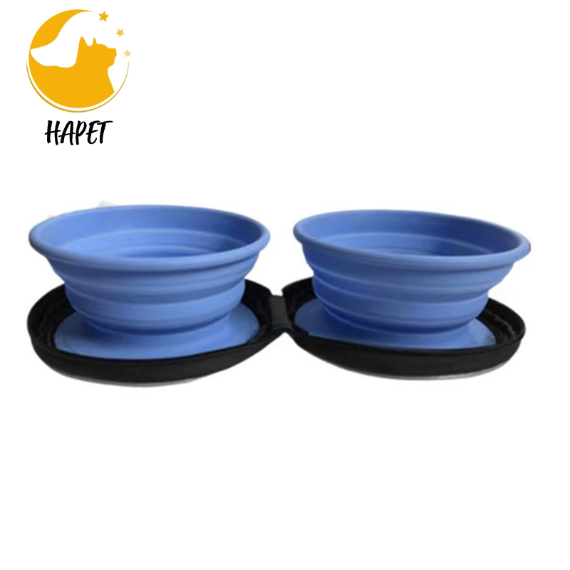 Pet Supplies Go out Portable Collapsible Dog Bowl Water Feeding Car Sewn Silicone Double Bowl