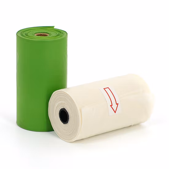 Sac poubelle biodégradable respectueux de l'environnement en rouleau, sacs de caca pour chien, sac de collecte de déchets pour animaux de compagnie avec taille et logo personnalisés